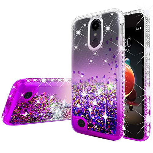 Galaxy Wireless Compatible For Lg Stylo 4 / Stylo 4 Plus Case [Tempered Glass Screen Protector] Liquid Glitter Cover For Girls Women Cute Phone Cases- Violet/Clear #TOP1