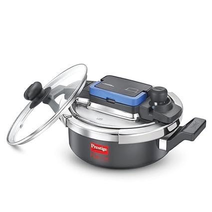 Prestige Svachh Flip-on Mini Hard Anodised Spillage Control Pressure Cooker with Glass Lid, 2 Litre (Black)