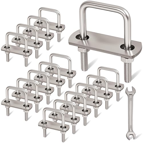 Image of 16 Pcs M6 Square U Bolts 1-1 /4 Inch Wide, 1 /4 inch x 1-1 /4 inchW x 2-1 /8 inchL | 304 Stainless U Bolt Heavy Duty with Nuts,Bolt Plate and Washers,Square U Bolts 1-1 /4 inch Wide,Metric bolts