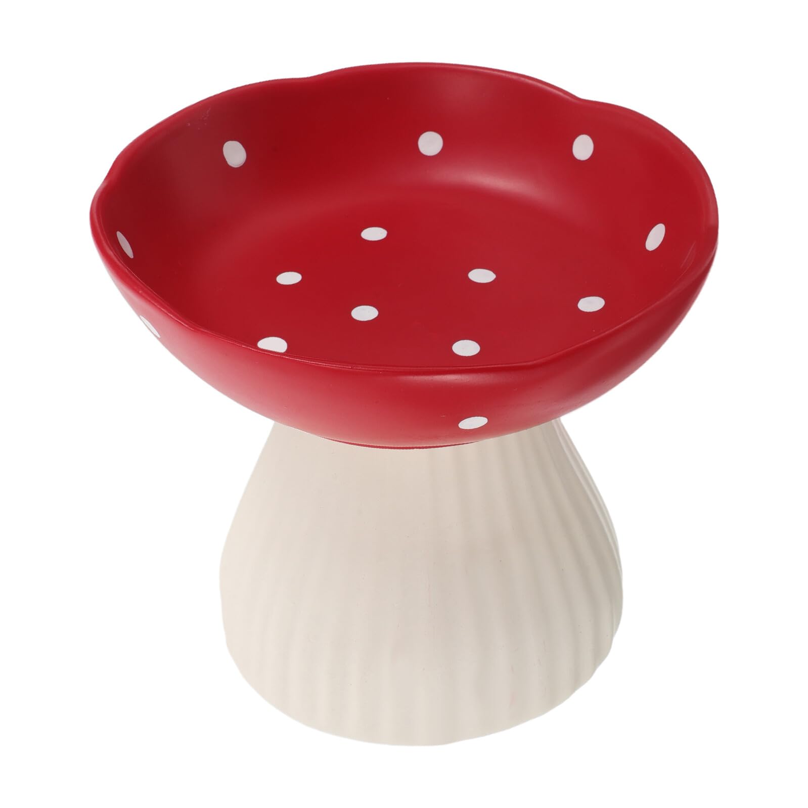 Ciotola Rialzata in Ceramica per Gatti e Cuccioli Base Antiscivolo, Design Ergonomico Contro Affaticamento Baffi, Piatto Alimentazione per Animali Domestici Rosso a Forma di Fungo