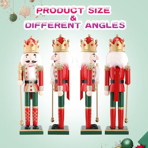 WONDER GARDEN Christmas Nutcracker Figures, 15 Inch Wooden King Soldier Nutcrackers, Red Christmas Ornaments for Shelves and Tables Decor