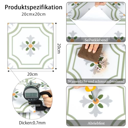 Vinylboden Selbstklebend PVC Bodenbelag Selbstklebende Vinyl-Fliesen Wasserdicht Verschleißfest Bodenfliesen für Küche Badezimmer Wohnzimmer Schlafzimmer 20x20cm 20 Stück