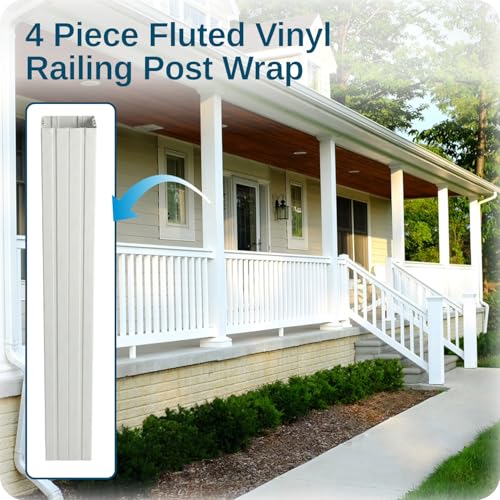 Image of Weatherables 4x4 Vinyl Post Wrap - Weatherproof Premium Outdoor Vinyl Porch Post Wrap with Fluted Design for Quickly Refreshing Existing Deck, Patio, and Porch Posts (4 inchx4 inchx96 inch, White Fluted)