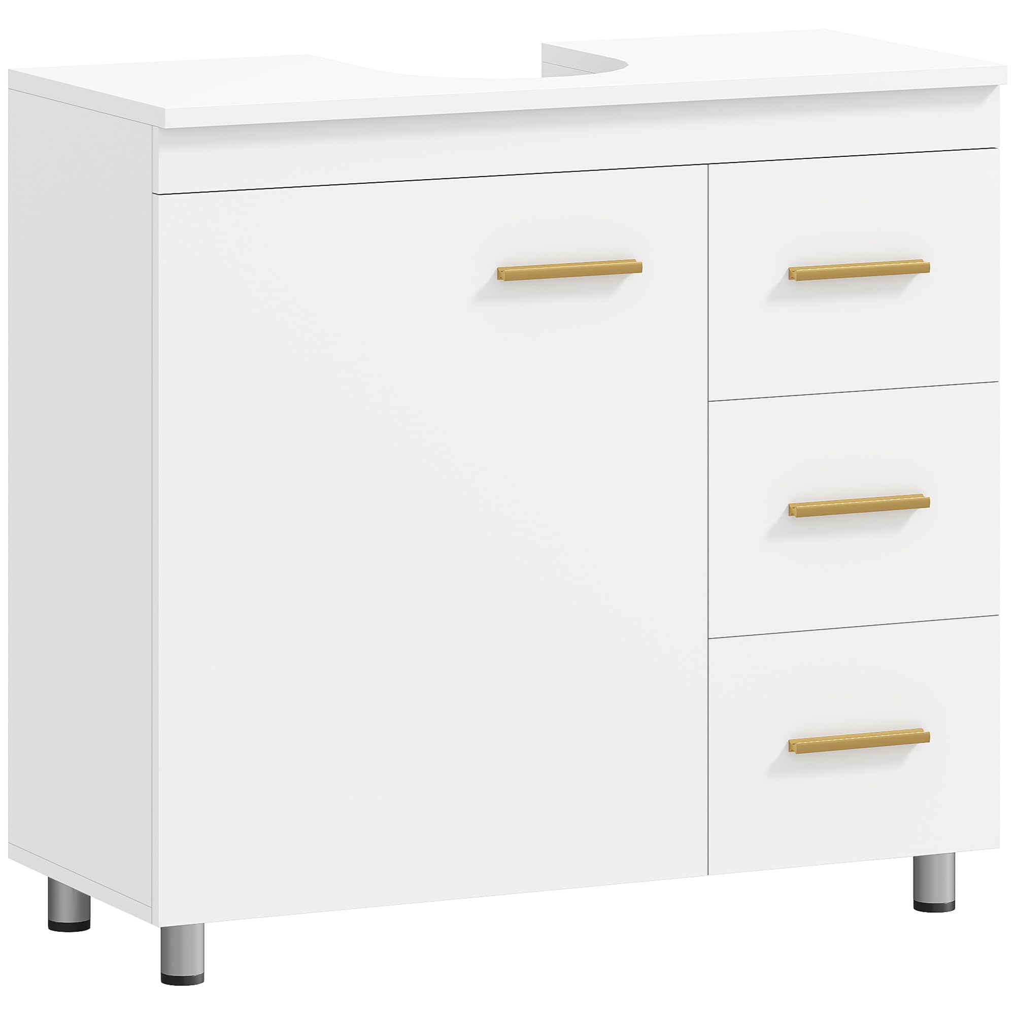 HOMCOM Mobile Sottolavabo per Bagno con 3 Cassetti, Armadietto a 3 Ripiani e Soft Close, Mobiletto Sottolavabo Salvaspazio con Intaglio a U, per Lavabi con e Senza Piedistallo, 70x30x65cm, Bianco