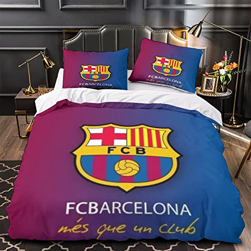 Parure de lit FC Barcelone Housse de Couette Barça Housse de Couette en Microfibre Douce Impression 3D pour Enfants Adolescents Adulte 1 Housse de Couette, 2 Ensembles d'oreillers King (220 x 240 cm)