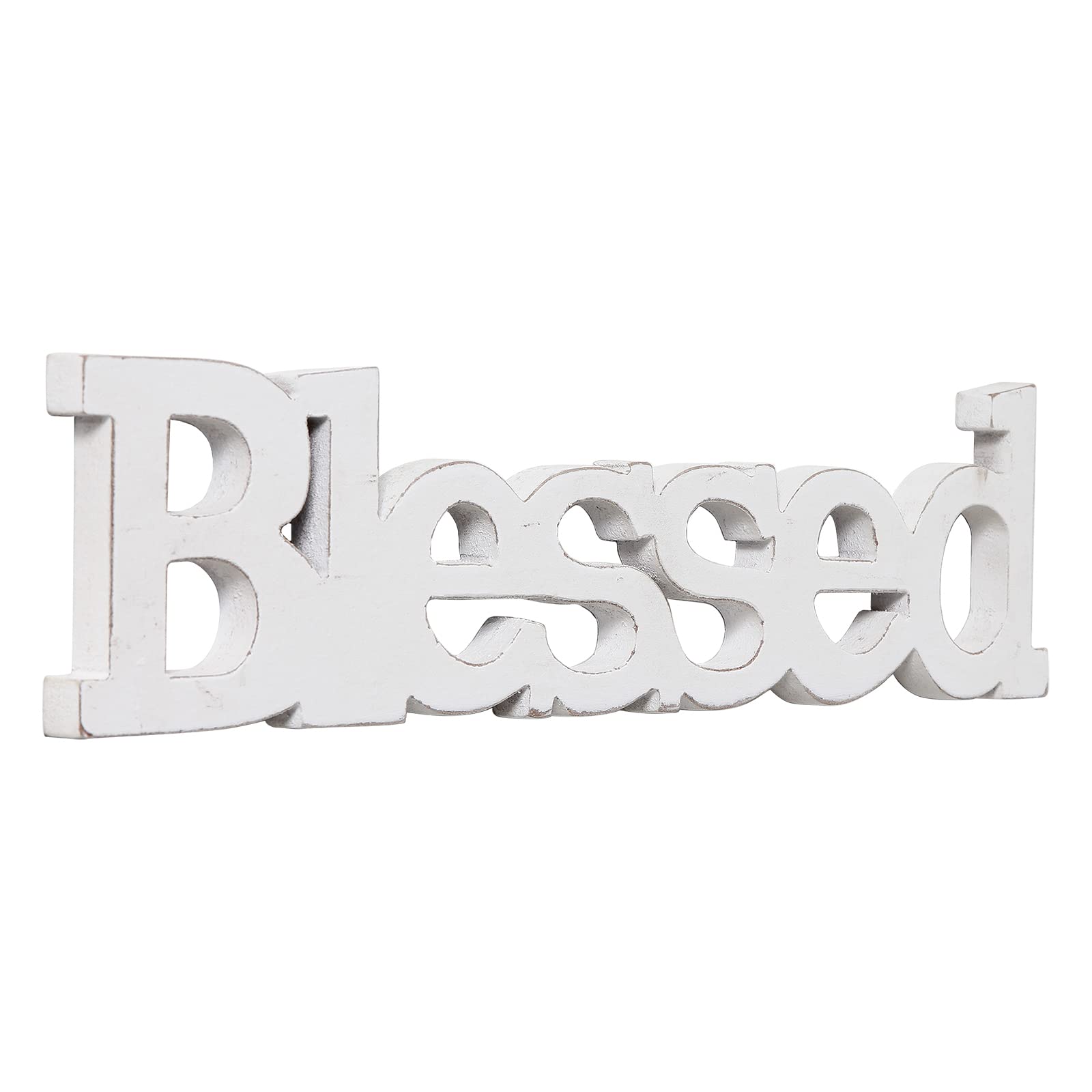 Farmhouse Wood Blessed Sign for Table 15", Hanging Distressed White Wall Decoration, Rustic Blessed Signs for Home Decor, Thanksgiving Christmas Signs Decor for Living Room