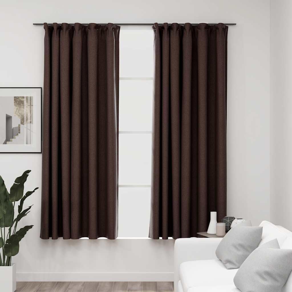 Lot de 2 rideaux occultants, avec crochets en métal, aspect lin, taupe, 140 x 175 cm, polyester, brise-vue pour salon, chambre à coucher, bureau