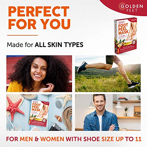 24K Gold Foot Peel Mask - Argan Oil, Aloe Vera, Vitamin A & E Exfoliating Masks - Baby Soft Peeling Socks - For Dead Skin & Dry Feet - Cracked Heels & Rough Calluses Remover - Smooth Foot Repair #TOP5