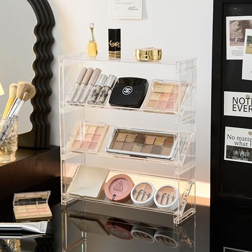 缶バッジディスプレイスタンド バッジ展示ラック 12枚収納可能 4段階収納 アクスタ バッチ収納 収納ラック 全クリア 【44mm・56mm・75mm】 陳列棚 大容量 ディスプレイ 展示 おしゃれ 落下防止 4段階収納可 飾る 卓上 表彰メダル 飾る 推し活 オタ活 アニオタ アニメグッズ飾り 耐久性 鑑賞に最適 (ディスプレイラック, ラージ*1組 3段)