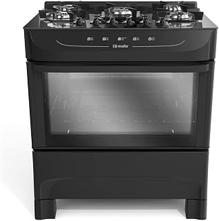 Fogão Mueller preto fosco 5 Bocas com mesa de vidro e acendimento Mfv5bb