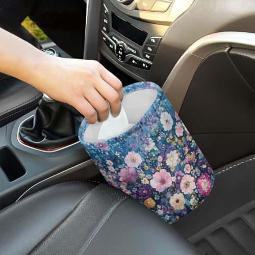 Image of Colorful Dreamy Flower Car Garbage Can Mini Car Trash Bin Hanging Headrest with Adjustable Buttons Multipurpose Car Organizer