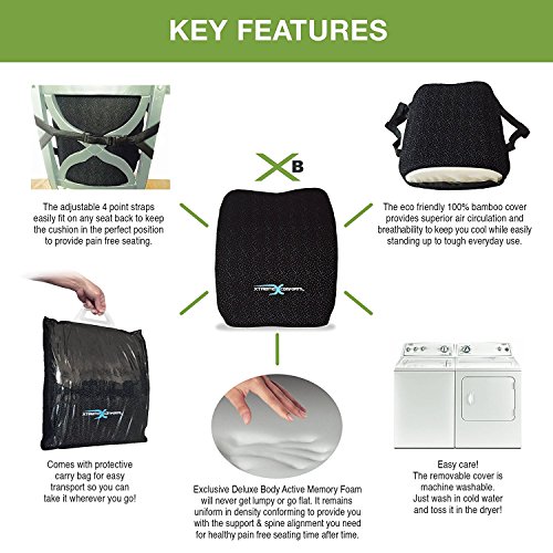 Xtreme Comforts Lumbar Pillow -100% Memory Foam Lumbar Cushion - Adjustable Strap/Carry Bag - Orthopedic Lumbar Support Pillow - Car Office Chair - Hypoallergenic Bamboo Washable Mesh Cover (3 Pack) - Thumbnail 7