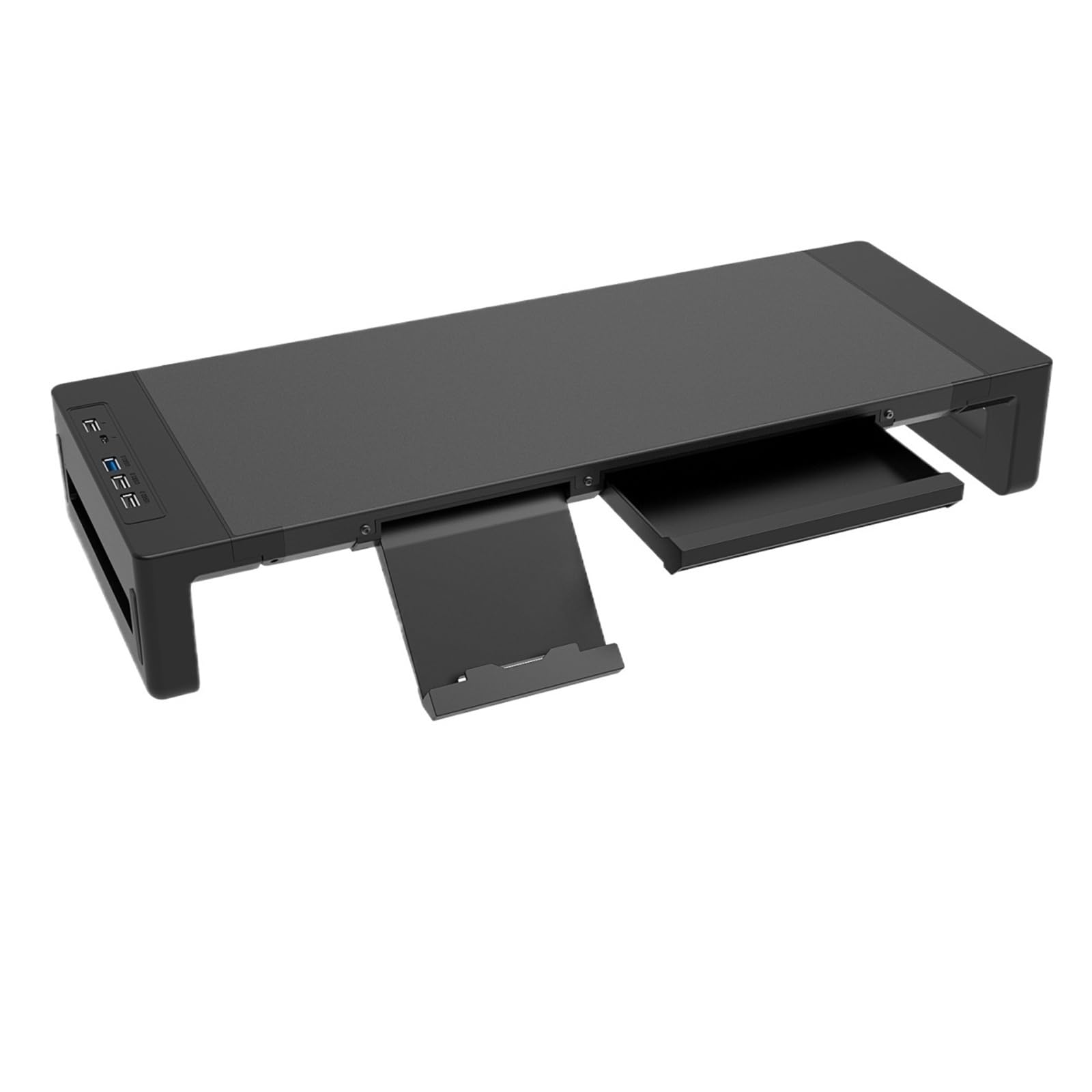 Rialzo for monitor pieghevole e regolabile in altezza con cassetto | Supporto da scrivania dotato di cassetto portaoggetti e porta gadget for un utilizzo ergonomico(Iron Platform)