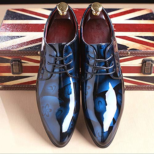 Image of Men Fashion Dress Business Shoe Pointed Toe Floral Patent Leather Lace Up Oxford Black Brown Red Grey