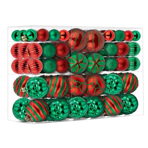 100Pcs Christmas Ball Ornaments Set, Shatterproof Plastic Red and...