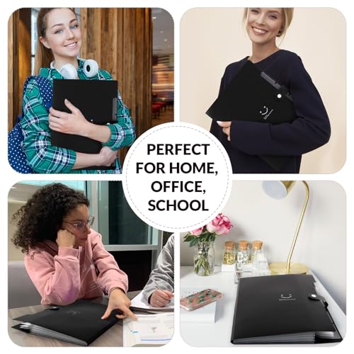 Image of SKYDUE File Folder with 8 Labels, 5 Pockets Accordion Paper Organizer for School and Office,A4 Letter Size,Black