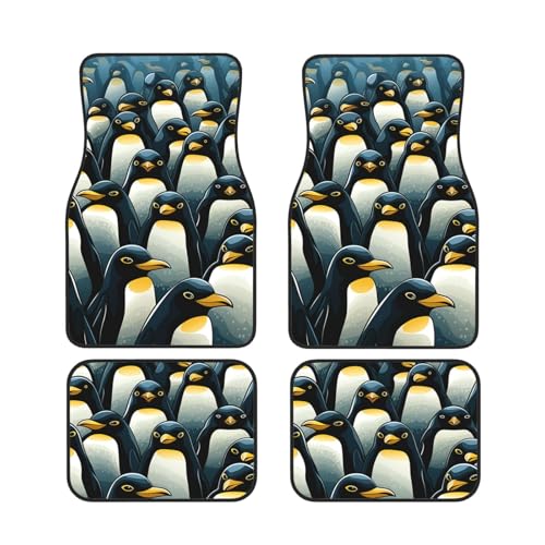 Tapis de sol de voiture universels au motif pingouins | Lot complet de 4 pièces avant et arrière
