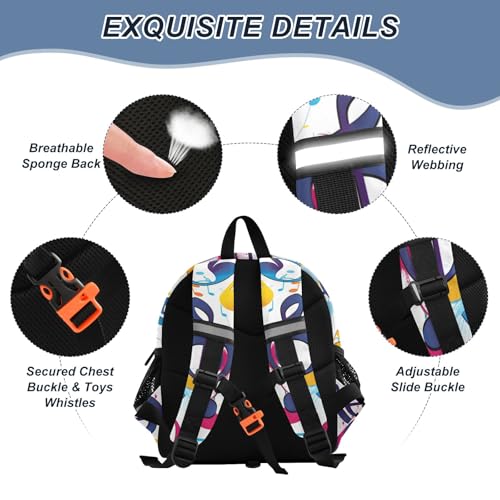 Kid's Backpack for Boys & Girls Toddler Bag Colorful Music Notes Watercolor Backpack with Safety Leash3