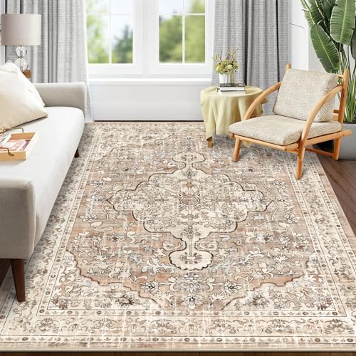 Pauwer Boho Washable Area Rug 5x7 Soft Living Room Bedroom Floor Carpet Mat Indoor Farmhouse Vintage Non Slip Accent Throw Rugs for Entryway Kitchen Dorm Dining Room
