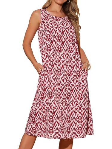 Image of Seta T Women's Summer Dresses Beach Casual Sleeveless Sundress Crewneck Print Loose Midi Tank Dress with Pockets