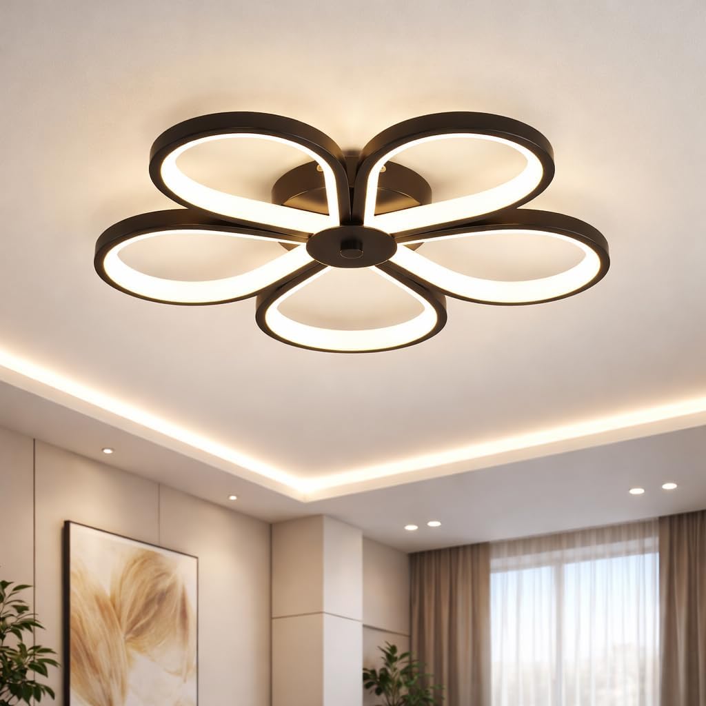oranoor 50w chandelier flush mounted light | 3 color led ceiling light (warm, natural, cool) | eye-protecting soft ambient light | bis certified | ideal for bedroom, study, pooja & corridor (12 inch)
