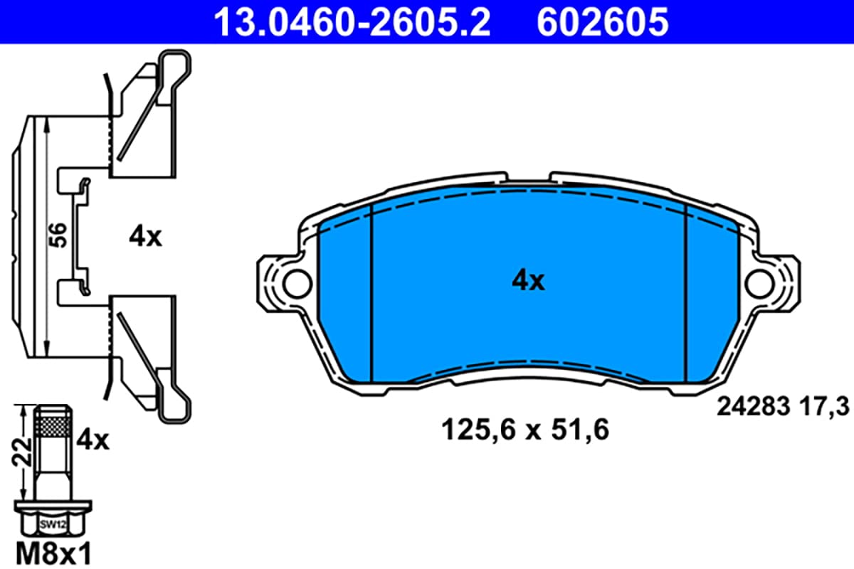 ATE Pastiglie per freni originali – Set di pastiglie – per freni a disco – 13.0460 – 2605.2 – Omologazione per strada ECE-R90