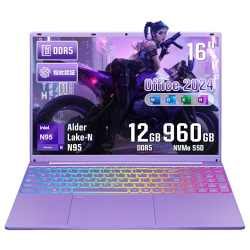 �m�[�g�p�\�R�� DDR5 12GB/16�C���` Office2024/�C���e�� N95�i�ő�3.4GHz N5095��葬���j����CPU/960GB NVMe SSD/1920*1200 IPS�t�� ����/180°��]/Wi-Fi 5 /��e�ʃo�b�e���[