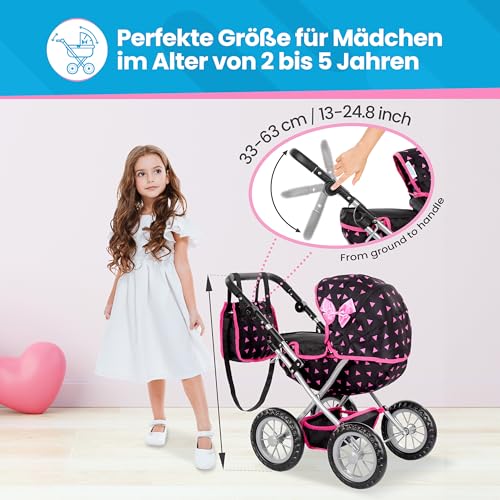 Kinderplay Puppenwagen ab 2 Jahre, Kinderwagen Puppen - Leichte und Stabile Konstruktion | Kinderpuppenwagen ab 3 Jahre | Höhenverstellbar von 33 bis 63 cm, KP0262R