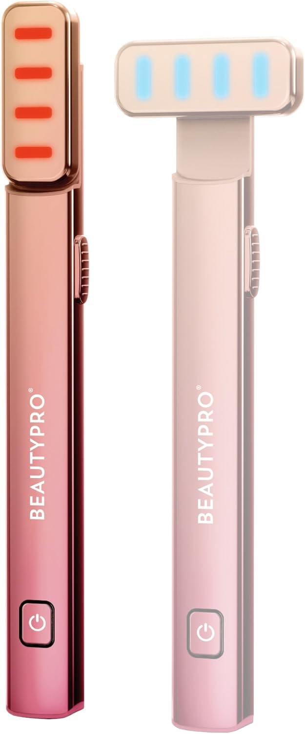 BEAUTYPRO Bacchetta LED 5 in 1 anti-età | Bacchetta per terapia con luce rossa e luce blu per viso e collo | Dispositivo facciale microcorrente EMS per anti-invecchiamento | Massaggiatore portatile |