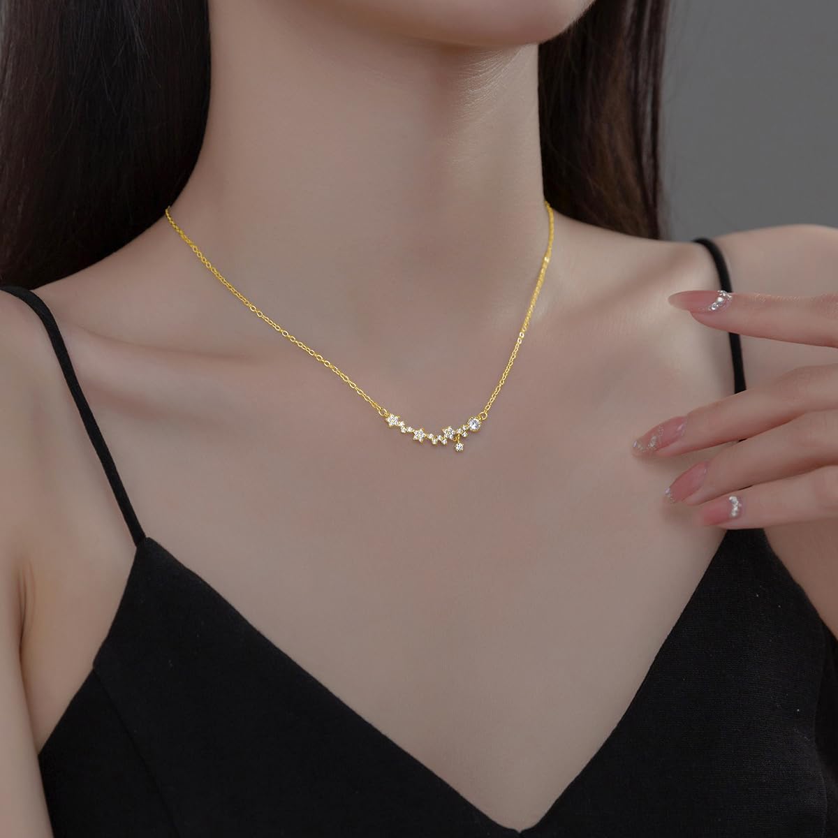 Reffeer Solid 925 Sterling Silver Cubic Zirconia Star Necklace Chain for Women Teens Star Pendant Necklace Choker