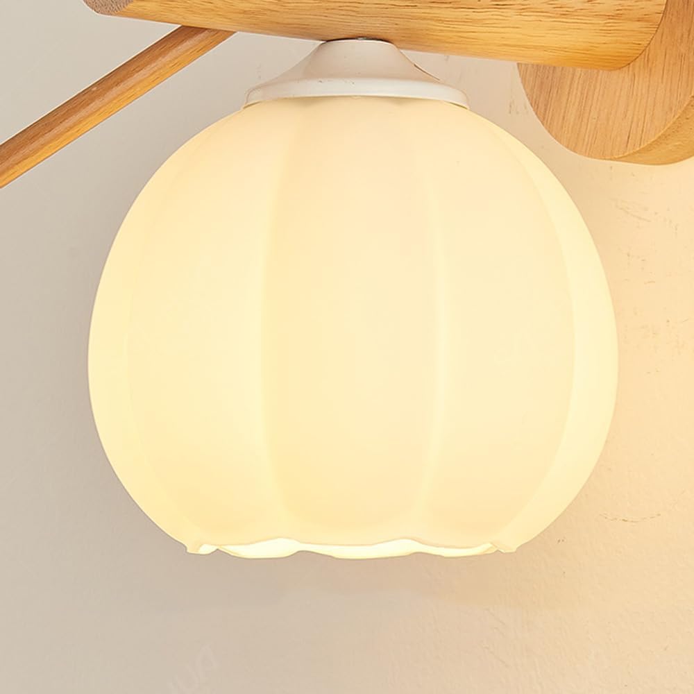 Nowoczesna drewniana lampa ścienna, lampka nocna ptaka, biała kula mleczna, latarnia ścienna do salonu, kinkiet z połowy wieku