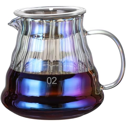 Iridescence Glass Coffee Server, MISETTO Colorful Standard Glass Coffee Carafe for Pour Over Coffee Maker, Heat Resistant Glass Coffee Pot I 500ml (17oz), Single Cup, Clear Cover
