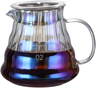 MISETTO Iridescence Glass Coffee Server - Colorful Standard Carafe for Pour Over Coffee Maker, Heat Resistant Pot, 500ml 17oz, Single Cup, Clear