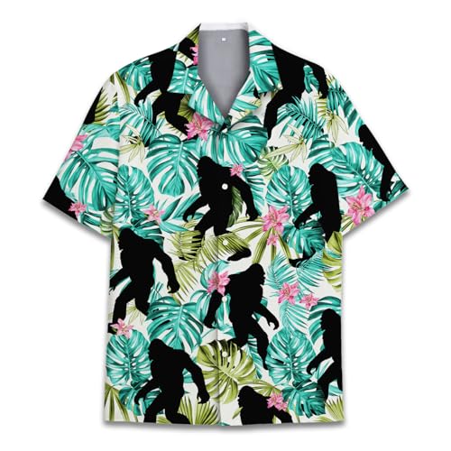 HIHI GLOBAL Camisa hawaiana tropical alienígena para hombre y mujer, camisa alienígena para vacaciones, verano, playa, casual, manga corta, abotonada, Pie Grande 2, 4XL