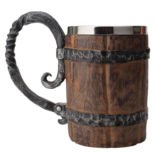 YOUOIVIA Wooden Barrel Beer Mug, Wood Bucket Style Beer Stein