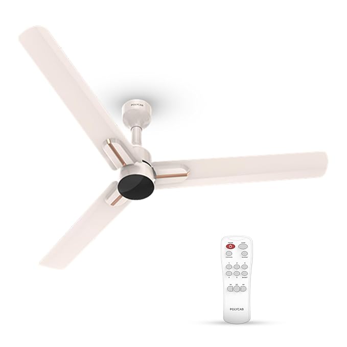 Polycab Wizzy Neo 1200mm 5-Star BLDC, Remote Ceiling fan for Living Room| 55% Energy Saving, 100% Copper, High Air Delivery, Reversible & Timer | 3+1 yr Warranty