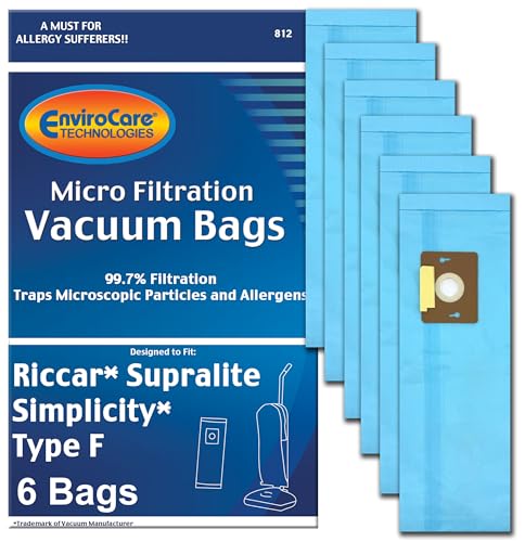EnviroCare Replacement Micro Filtration Vacuum Cleaner Dust Bags made to fit Riccar Supralite and Simplicity Type F Uprights 6 pack