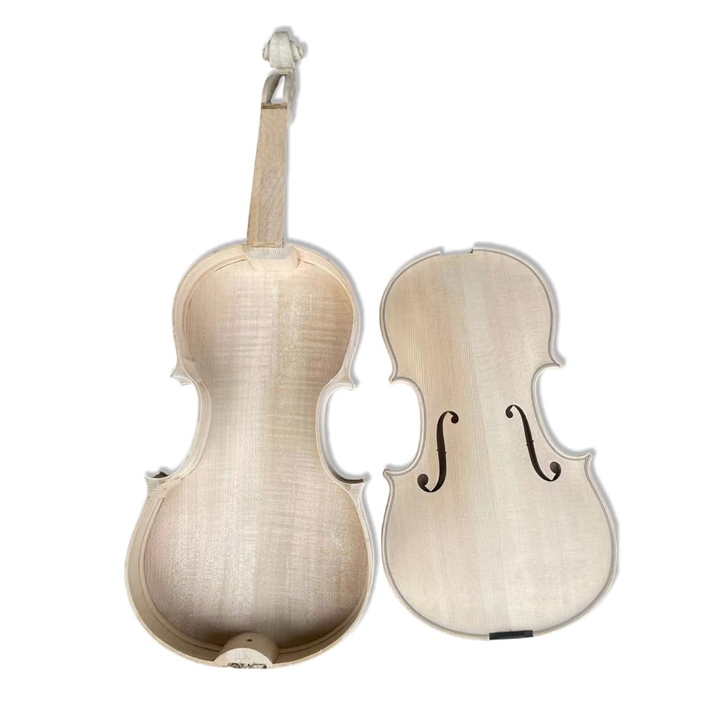Yinfente Unglued White Acoustic Violin 4/4 Full Size Unfinished Flame Maple & Spruce Wood Top And Maple Violin Neck