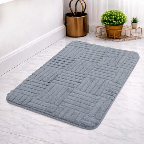 Image of LUXE HOME INTERNATIONAL Microfiber Bath Mat for Bathroom Anti Slip Water Soak Plush Soft Bahrain Maze Door Mat for Home Bedroom Washable Floor Rug (40x58cm Sky Blue) Pack of 1