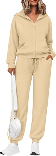 ASUIU Matching Sweat Sets for Women Zip Up Sweatpants and Hoodie Set for Women F