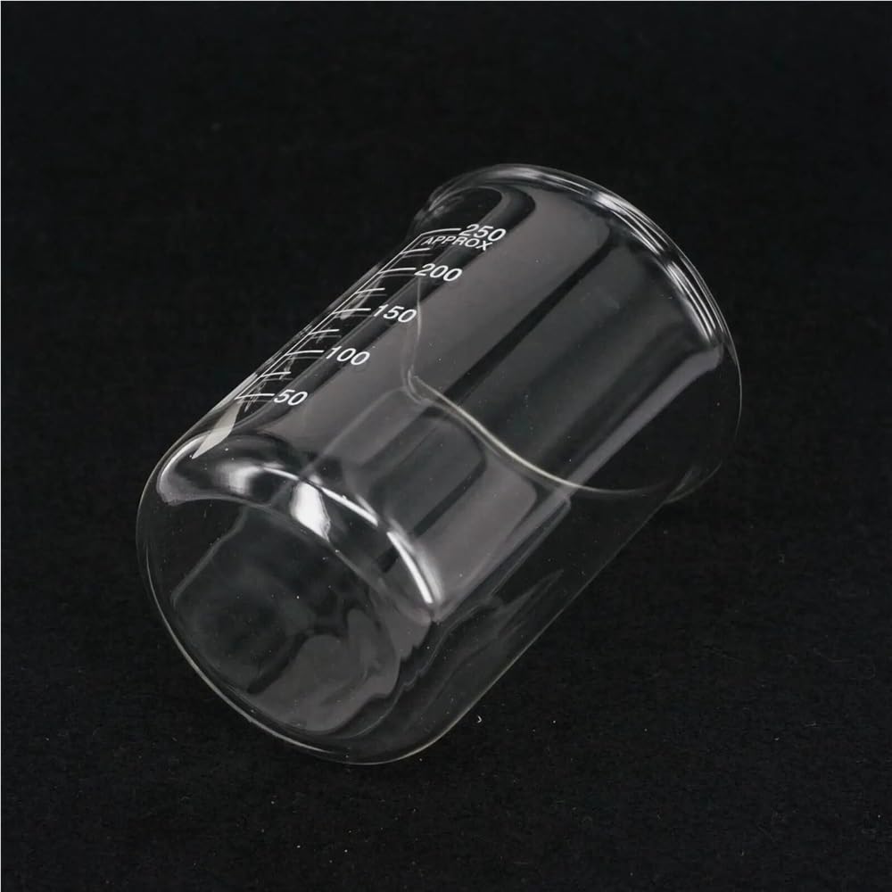 Messbecher aus Borosilikatglas 3.3 für Chemielabor, transparenter 250-ml-Becher, verdickte Becher mit niedriger Form und Ausguss