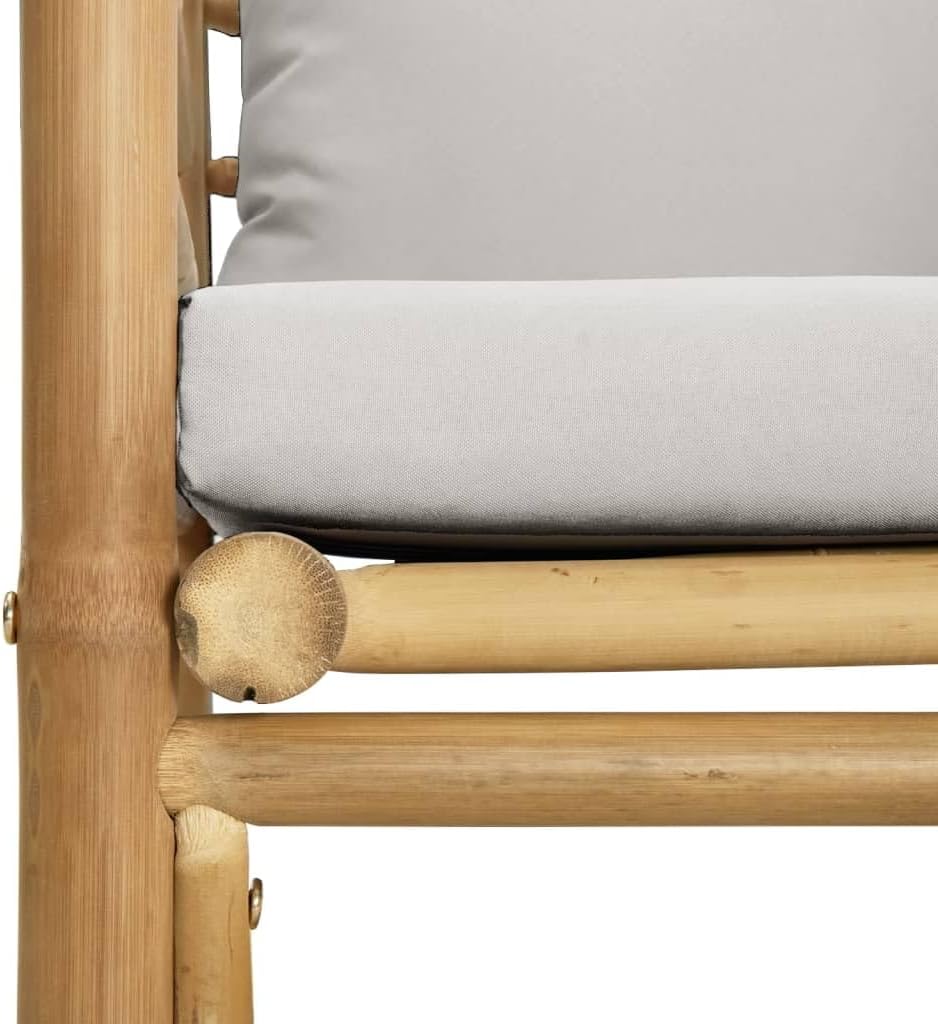 vidaXL Sturdy Bamboo Patio Corner Sofas with Comfortable Cushioning - Set of 2, Light Gray