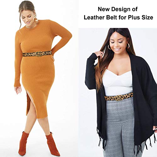 Jasgood Women Leather Belt Plus Size Pu Leather Waist Belt For Jeans Pants With Double O Ring, B-Leopard,Fit Size 50"-56" #TOP4
