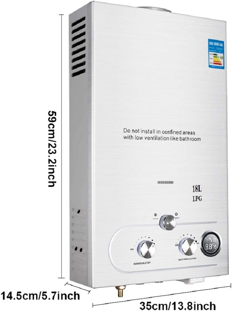 Dimensions of the tinsay 18L Tankless LPG Propane Gas Hot Water Heater