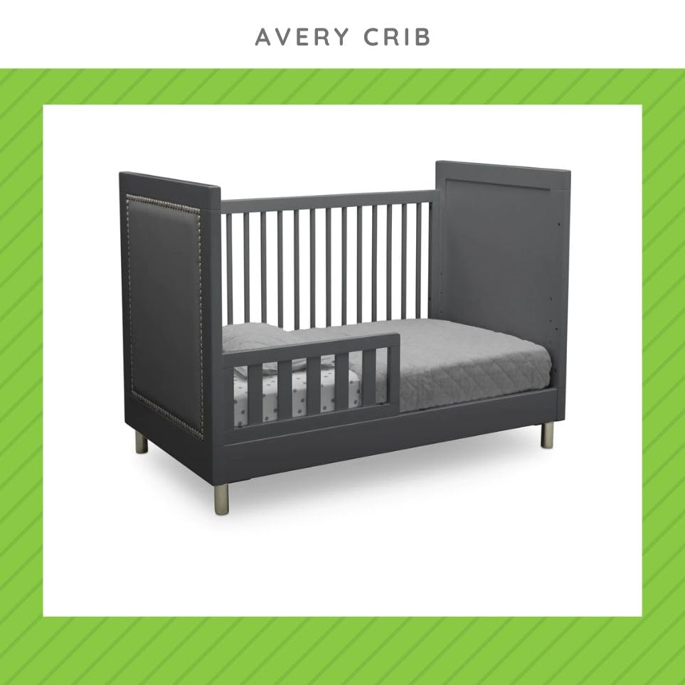 Image of Toddler Bed Safety Guard Rail Compatible with Delta Children Convertible Cribs - Solid Wood for Convertible Crib to Toddler Bed Conversion - Safety Rail for Children (Charcoal Grey - 029, #0094)