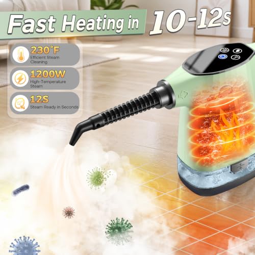 Image of Handheld Steam Cleaner, Portable Steamer for Cleaning with 18PCS Accessories, 12s Fast Heating, Pressurized Steam Cleaner for Home, Kitchen, Bathroom, Car Detailing, Window, and Clothes, Green