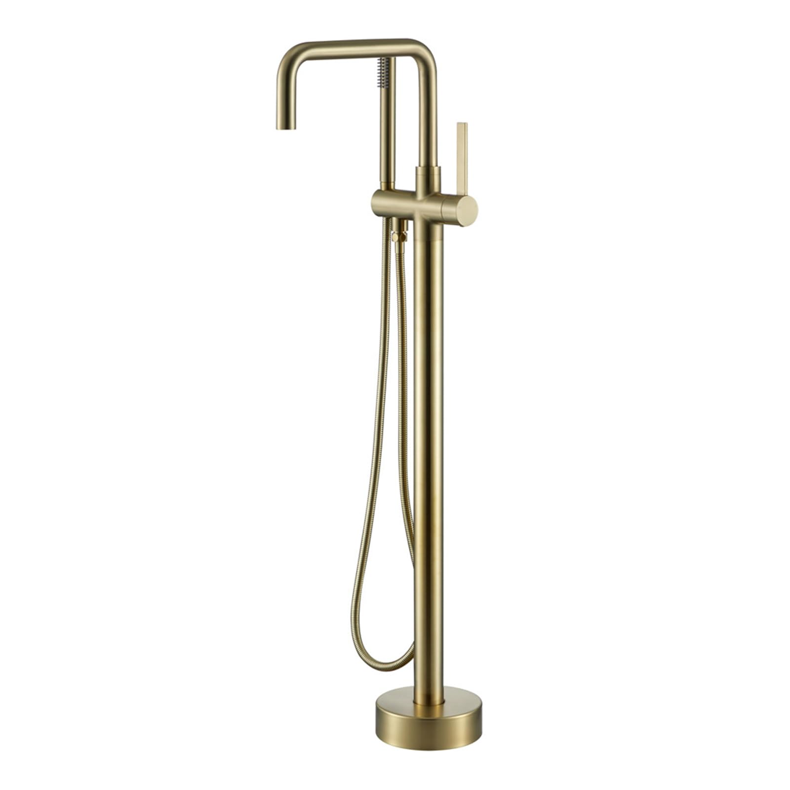 HADECOLL Freestanding Bathtub Faucet 2 Functions 360° Swivel Brass Shower Set Freestanding Bath Shower Mixer Tap, Brushed Gold,Brushed Gold