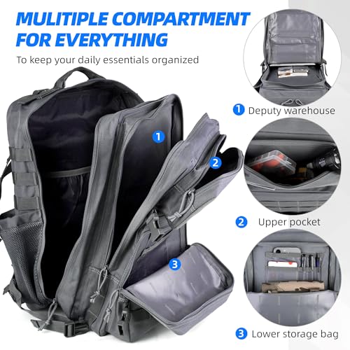 Image of gracedon Tactical Backpack for Men 3 Day Rucksacks for Trekking Camping (grey)