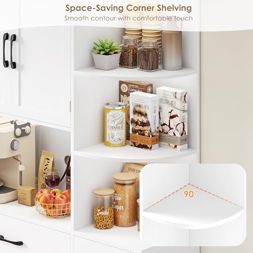 HOCSOK Kitchen Cupboard, 177cm Tall Kitchen Cabinets with Countertop, Pantry Cupboard with 3-tier Open Shelves, 5 Doors, 2 Drawers, Freestanding Pantry for Dining Room Living Room, White - Image 6