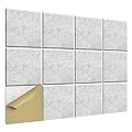 SHJADE 12 Pack Acoustic Panel Self-Adhesive, 12" X 12" X 0.4"High Density Square Sound Proof Padding, Sound proof Insulation Beveled Edge Wall Tiles(Silver Grey)